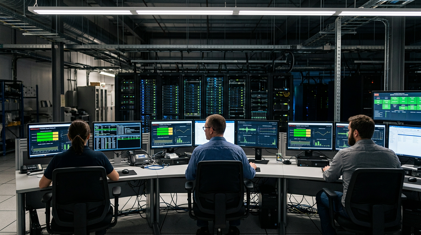 Energy company data centre operations team monitoring Oracle Fusion SaaS system health.