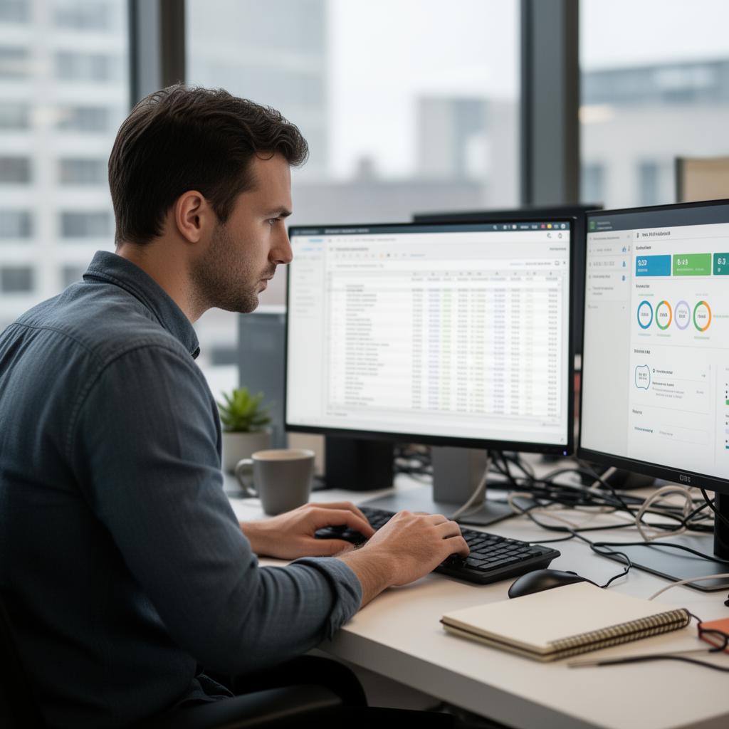 Data engineer unifying enterprise systems across multiple monitors
