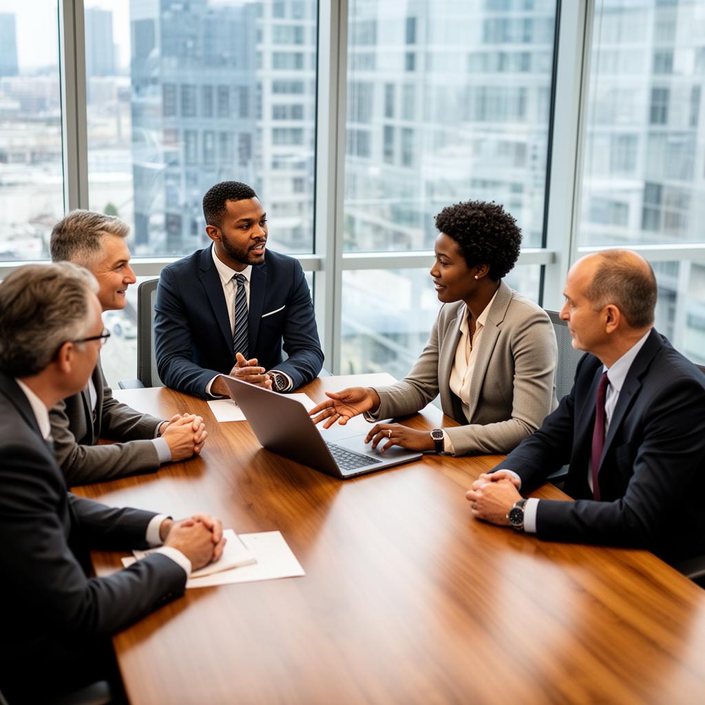 Cross-functional leadership team collaborating around a shared dashboard